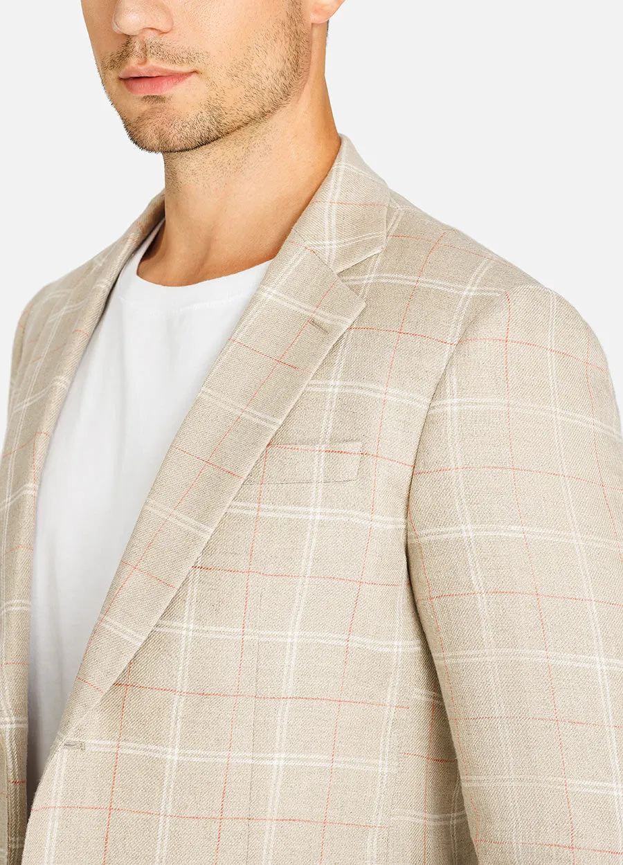 1PA1 Men's 100% Linen Suits Two-Button Plaid Blazer Suits