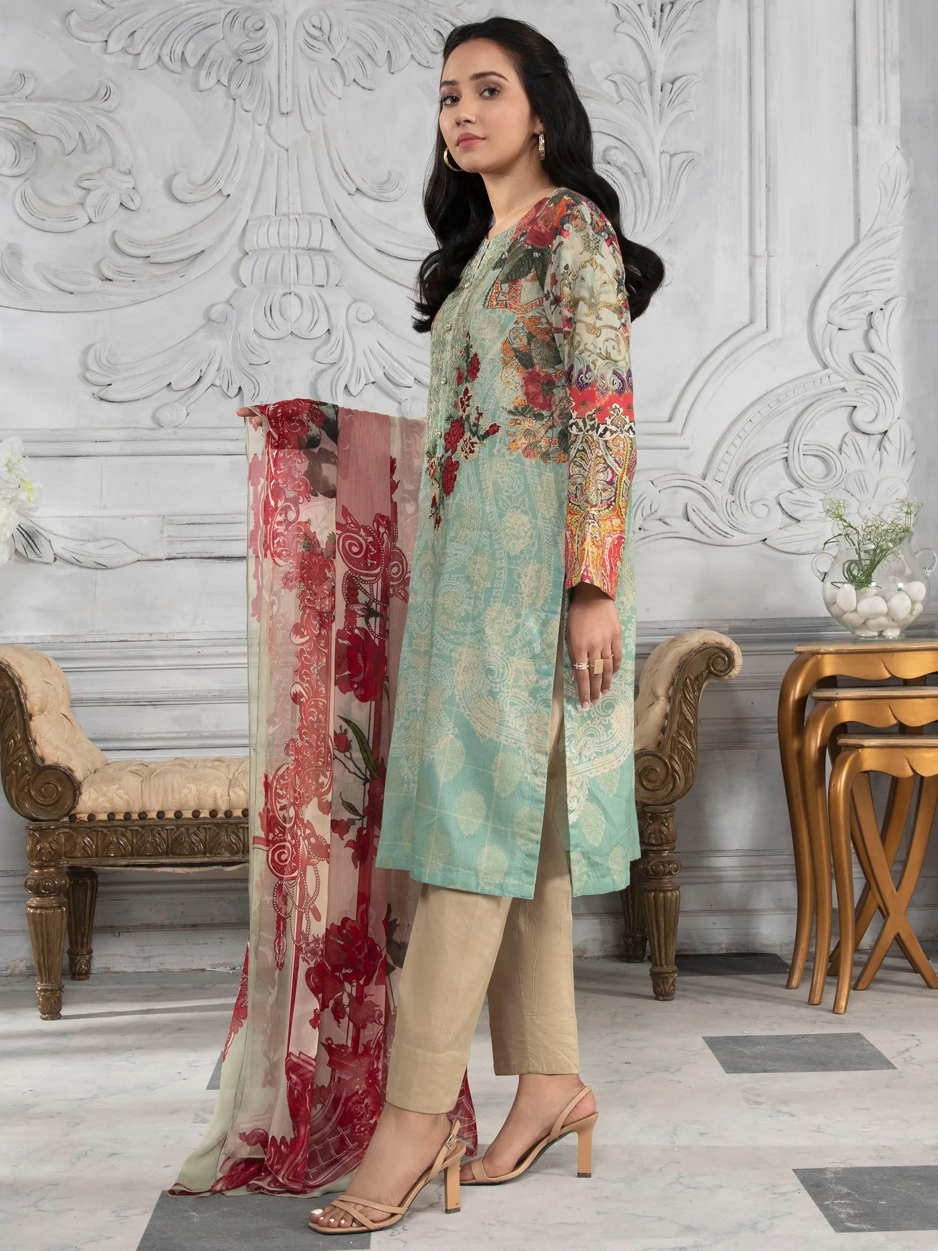 2 Piece Embroidered Jacquard Suit