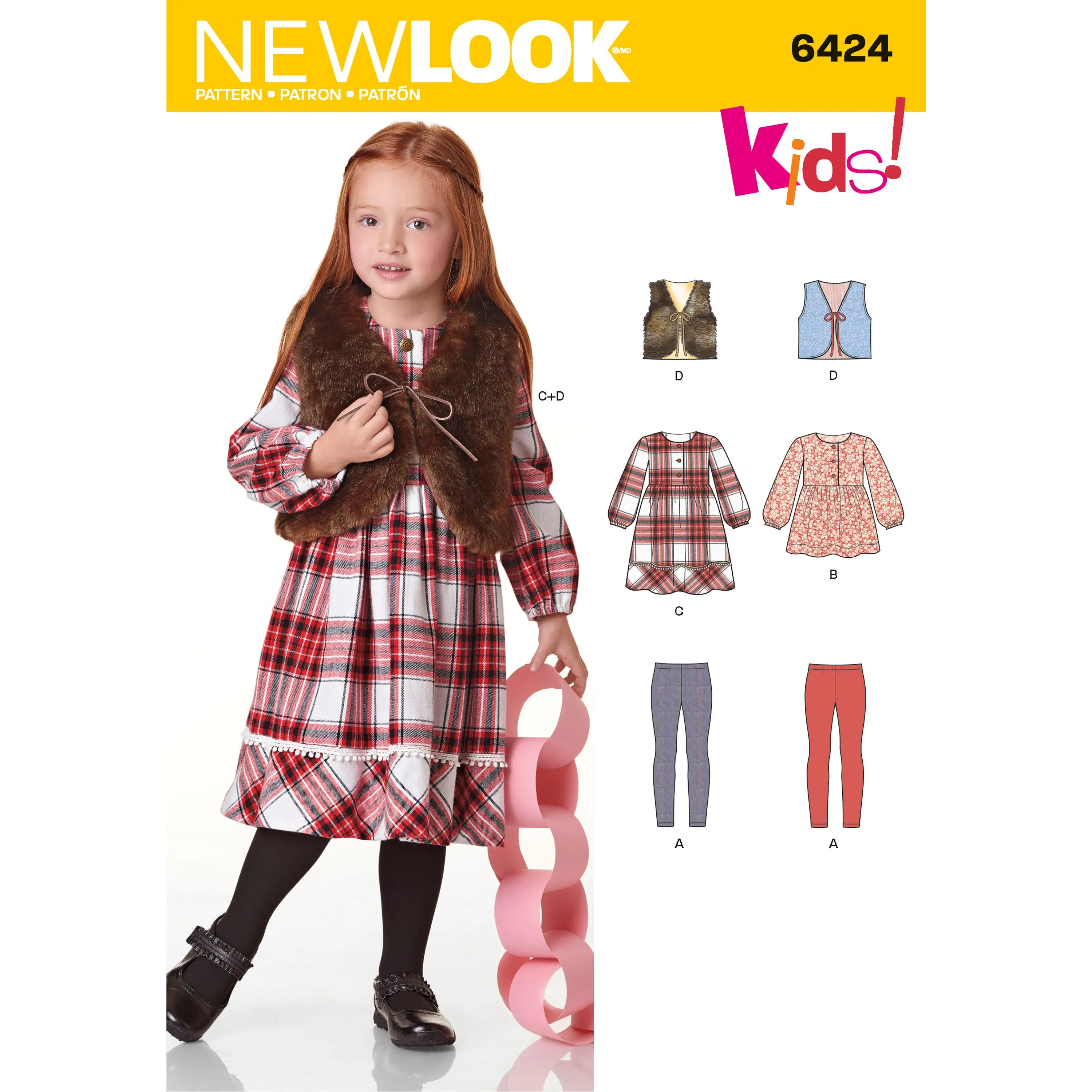 6424 Child's Dress, Top, Vest and Knit Leggings