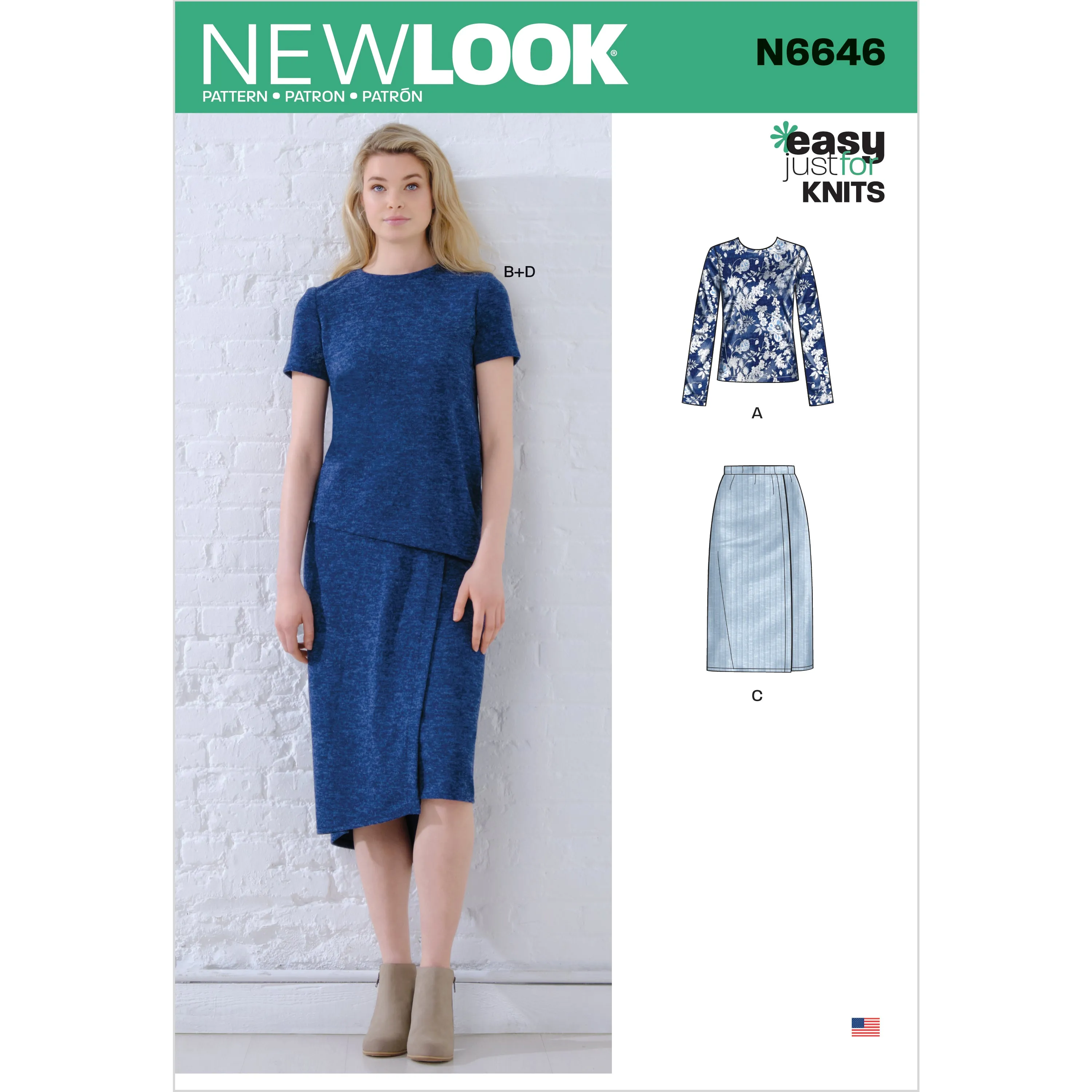 6646 New Look Sewing Pattern N6646 Misses' Knit Tops and Skirts