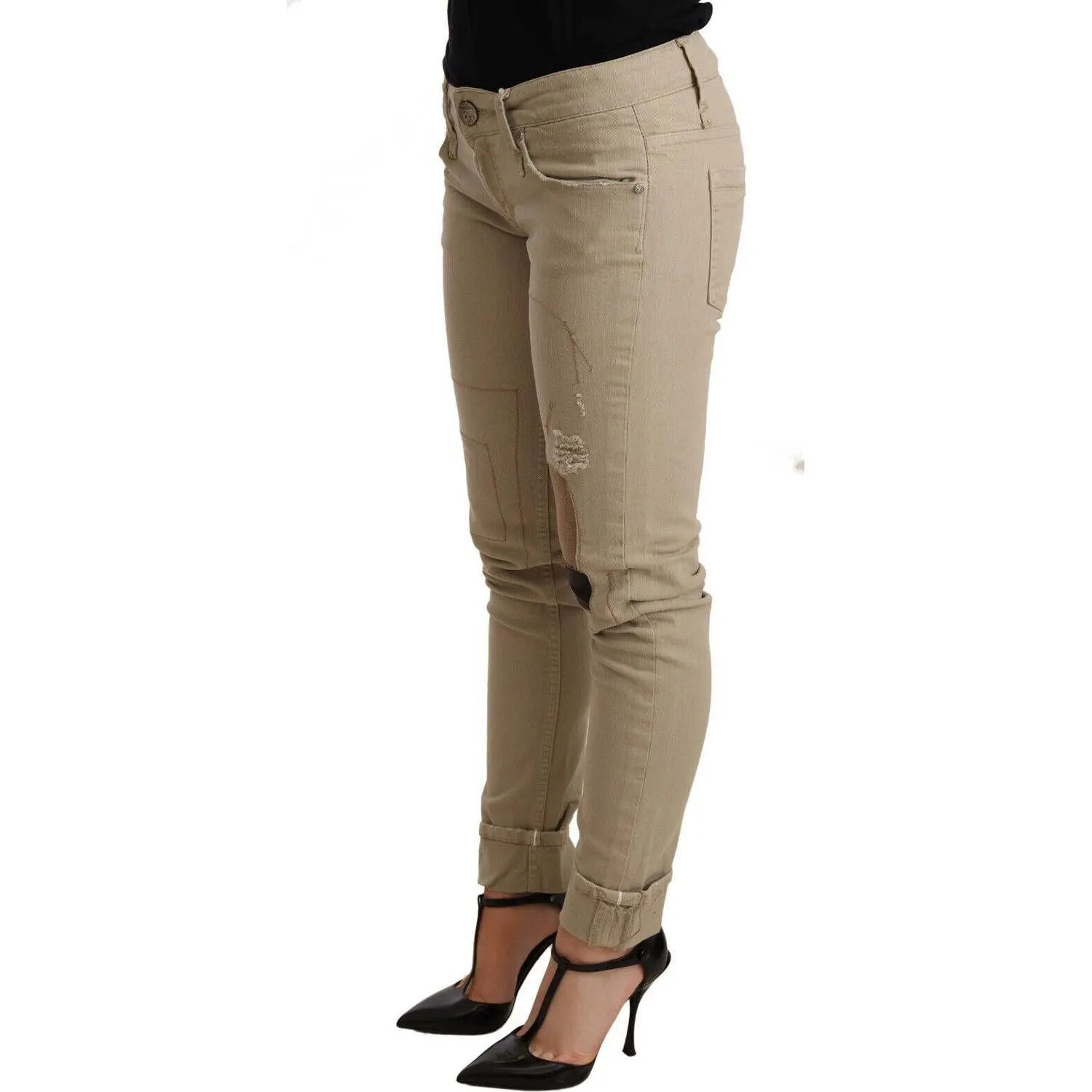 Acht Beige Cotton Slim Fit Chic Jeans