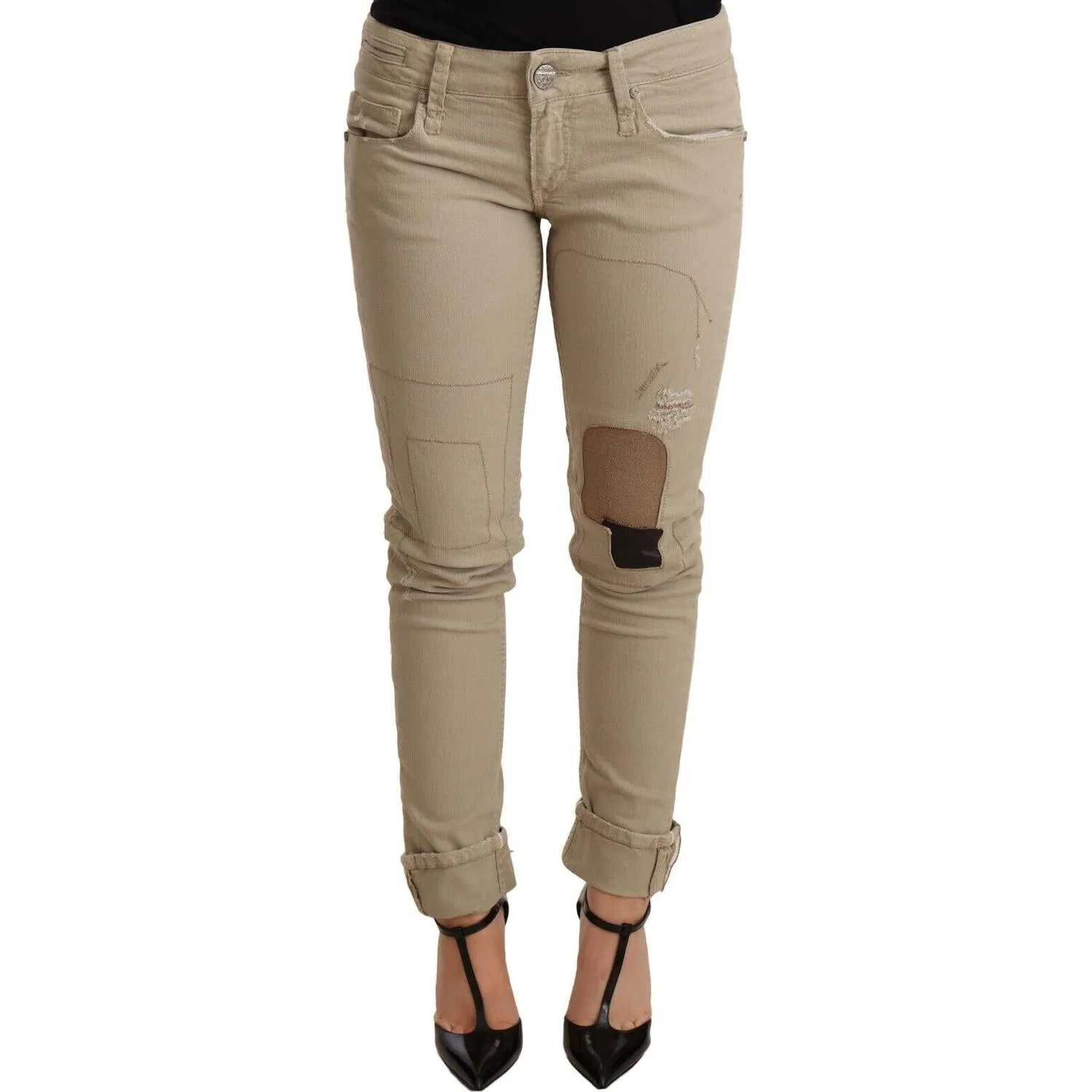 Acht Beige Cotton Slim Fit Chic Jeans