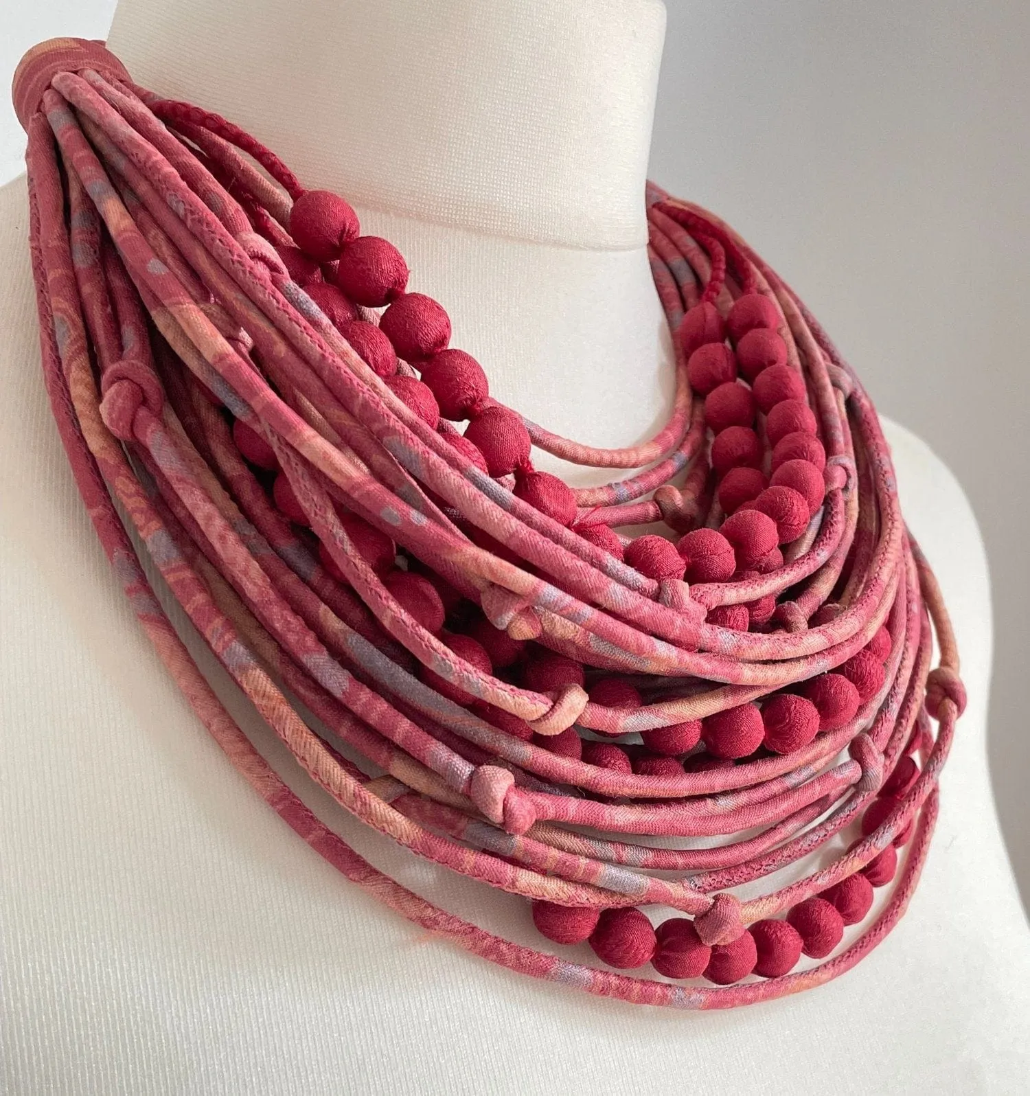 Africa Tribal Layered Beaded Necklace Pink/Soft Coral