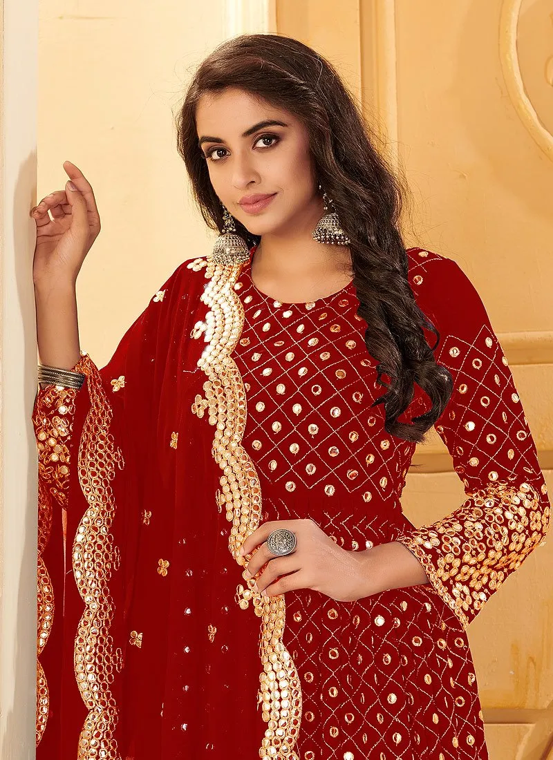 Appealing Red Foil Mirror Georgette Anarkali Suit