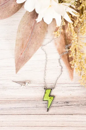 Avocado Green Addyston Bolt Necklace and Earring Set