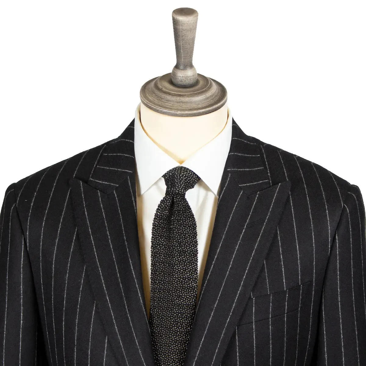 Black Rope Stripe Worsted Wool Flannel Suit