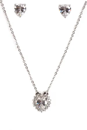 Bow Heart Cubic Zirconia Necklace & Earring Sets