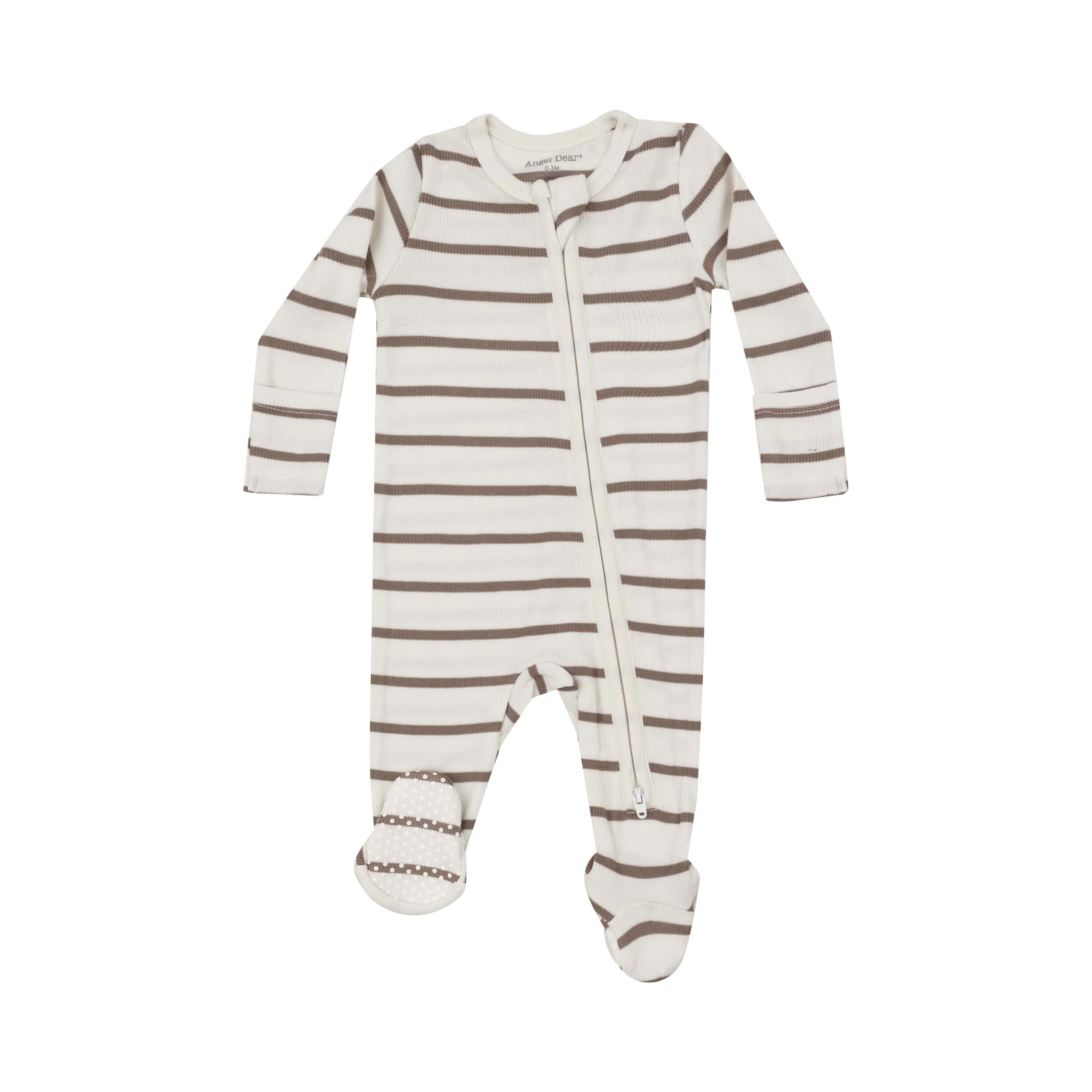 Brown Rib Stripe Two-Way Zipper Footie by Angel Dear