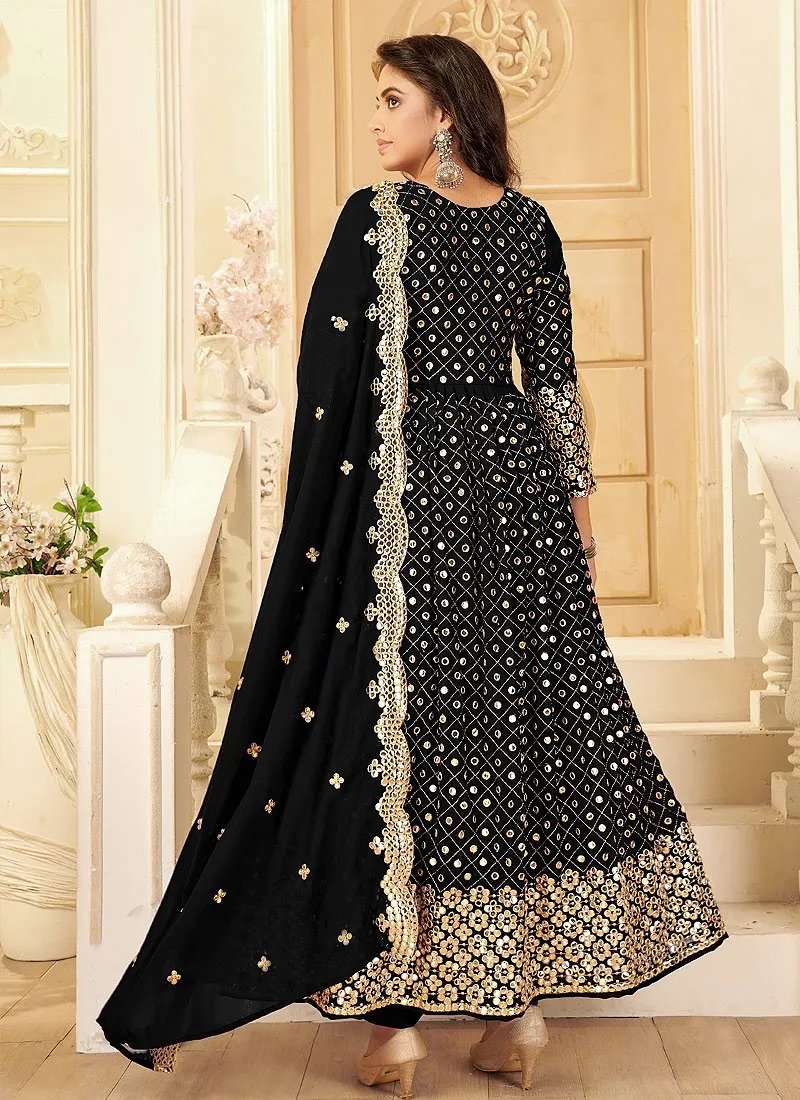 Classy Black Foil Mirror Georgette Anarkali Suit