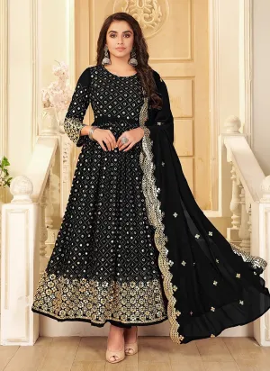 Classy Black Foil Mirror Georgette Anarkali Suit