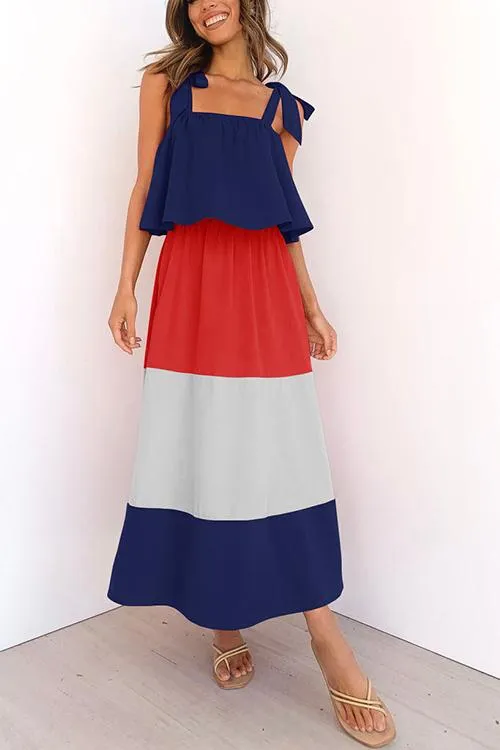 Color Block Bow Slip Maxi Dress