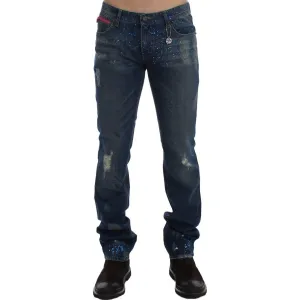 Costume National Chic Blue Wash Painted Slim Fit Jeans