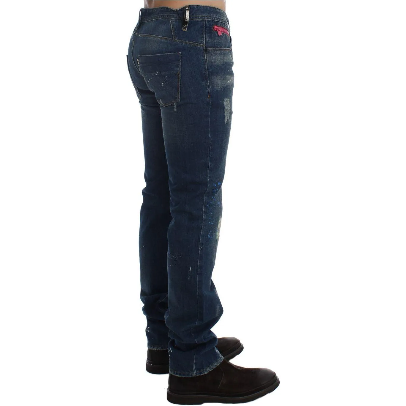 Costume National Chic Blue Wash Painted Slim Fit Jeans