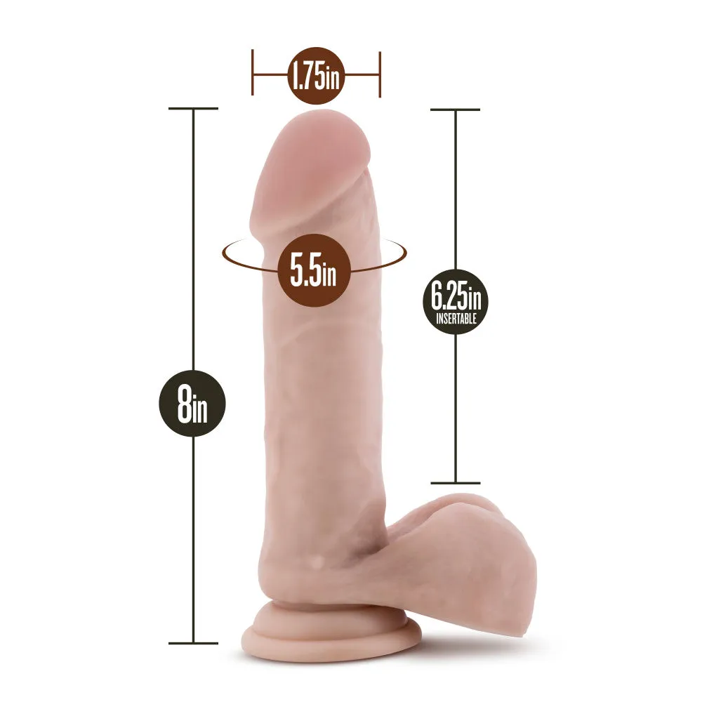 Coverboy™ By Blush® | Cowboy Realistic Curved Beige 8-Inch Long Dildo With Balls & Suction Cup Base