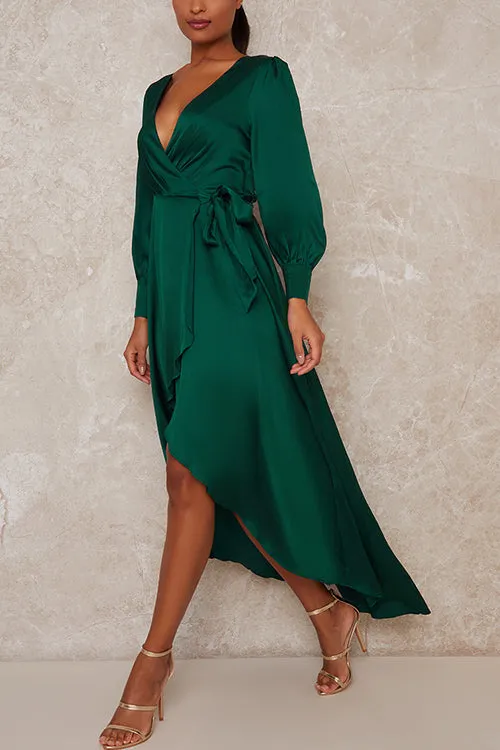 Deep V Neck Strapped High Slit Maxi Dress