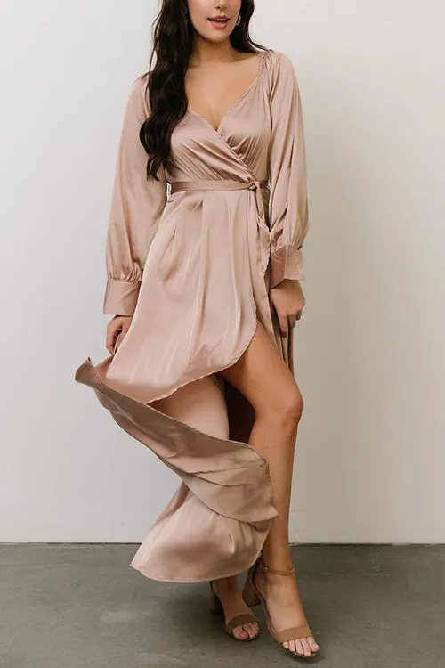 Deep V Neck Strapped High Slit Maxi Dress