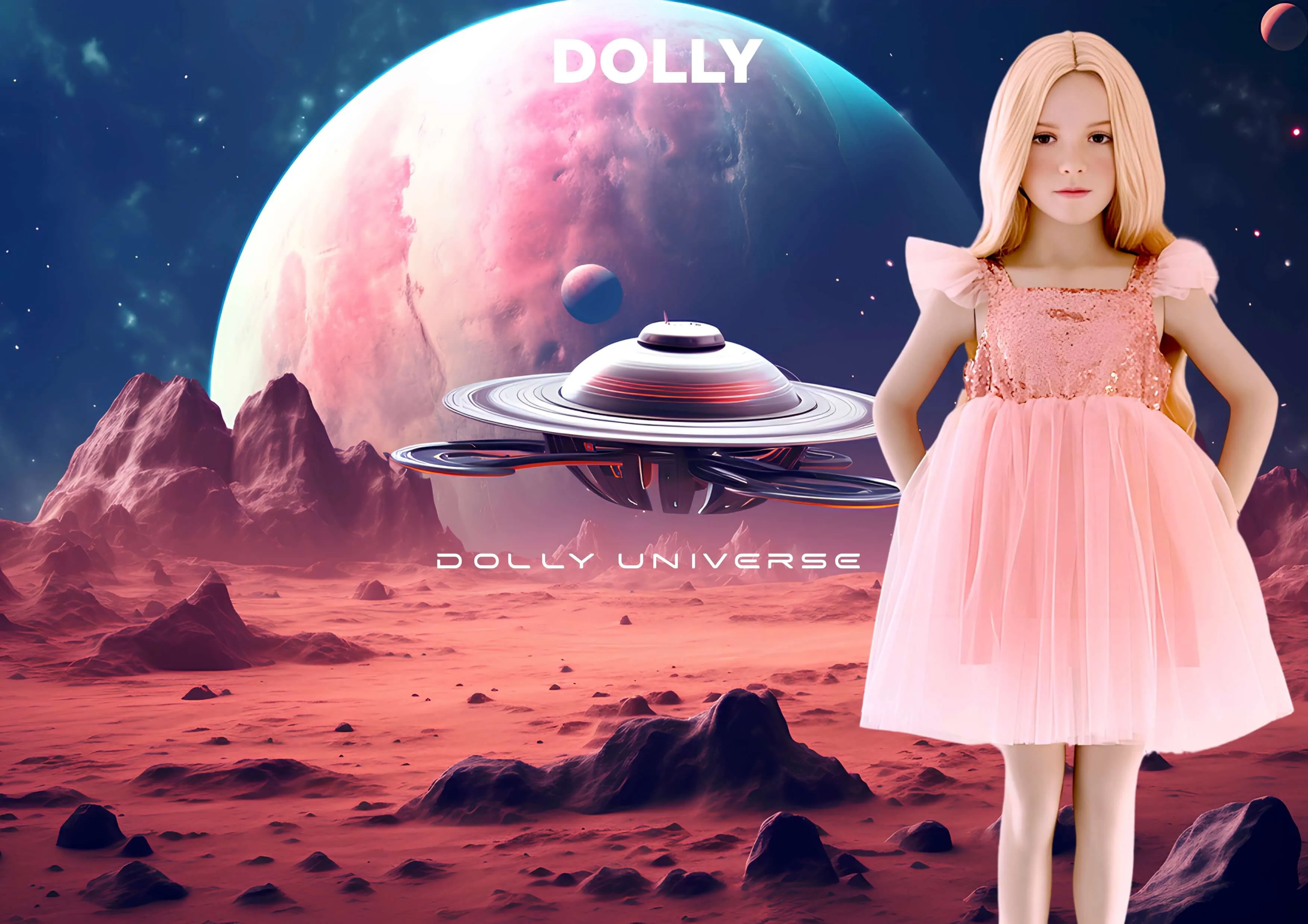 DOLLY UNIVERSE SEQUIN GLITTER GALAXY TUTU DRESS pink