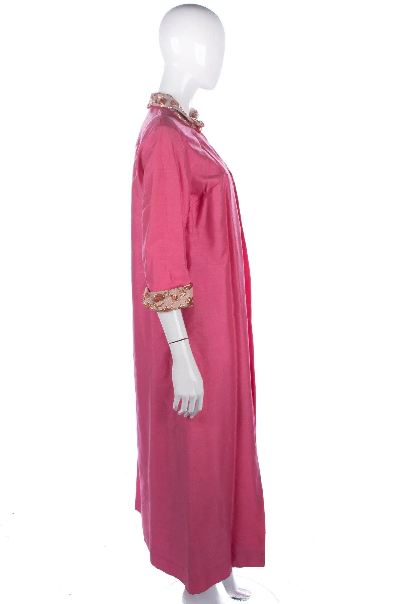 Fabulous Vintage 1950/60's Raw Silk Pink and Gold Long Evening Dress and Coat Size 10