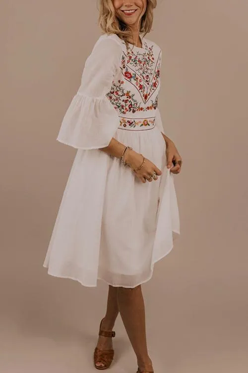 Flares Sleeve Embroidery Mini Dress