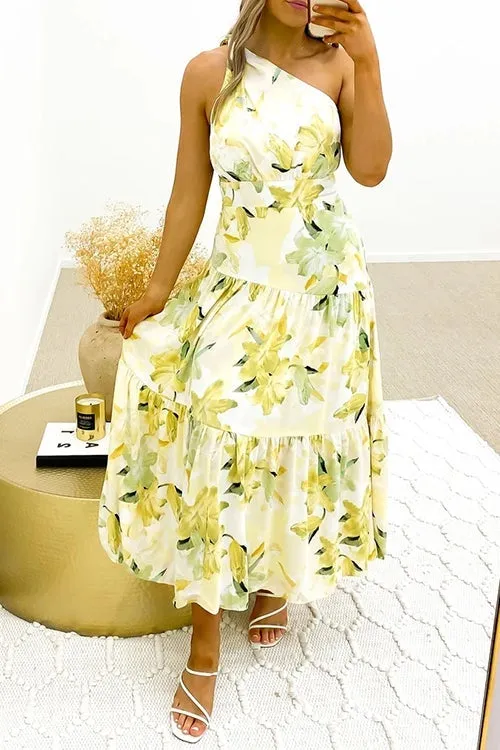 Floral One Shoulder Layer Maxi Dress