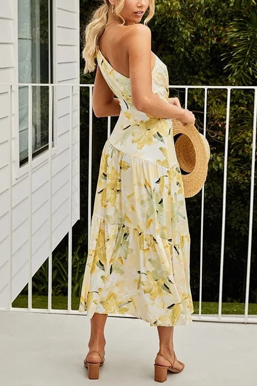 Floral One Shoulder Layer Maxi Dress