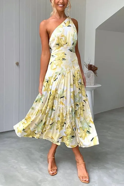 Floral One Shoulder Layer Maxi Dress