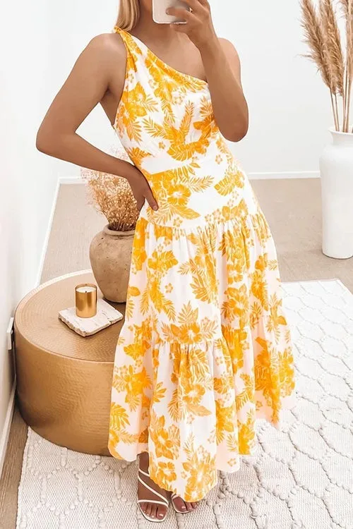 Floral One Shoulder Layer Maxi Dress