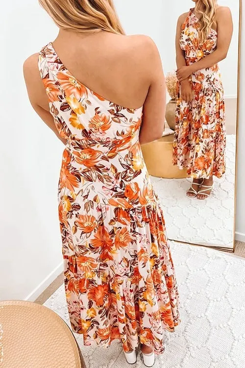 Floral One Shoulder Layer Maxi Dress