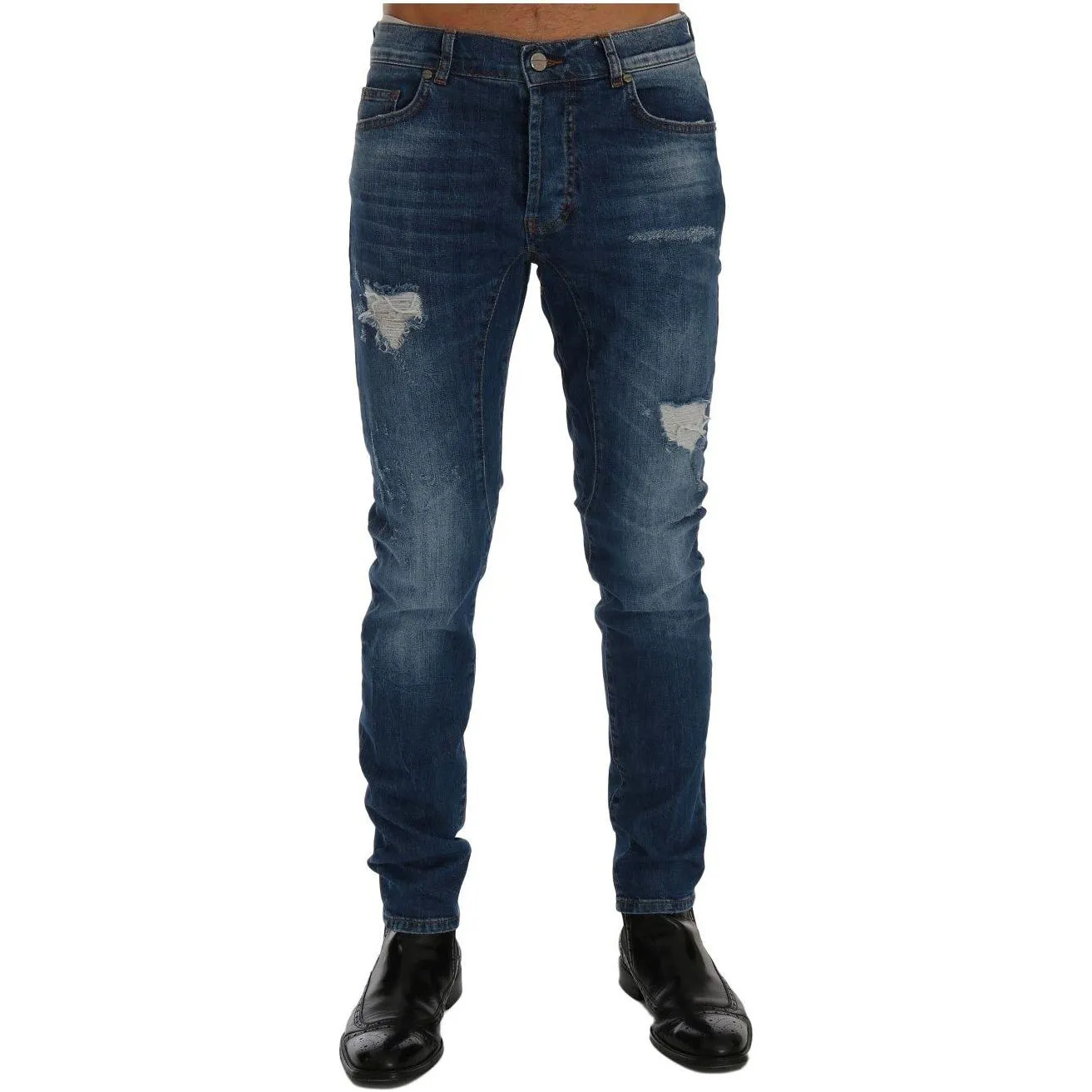 Frankie Morello Chic Slim Fit Blue Distressed Jeans