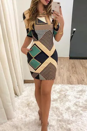 Geometry Pockets Bodycon Dress