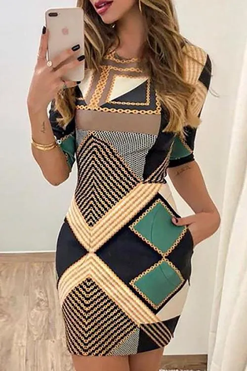 Geometry Pockets Bodycon Dress