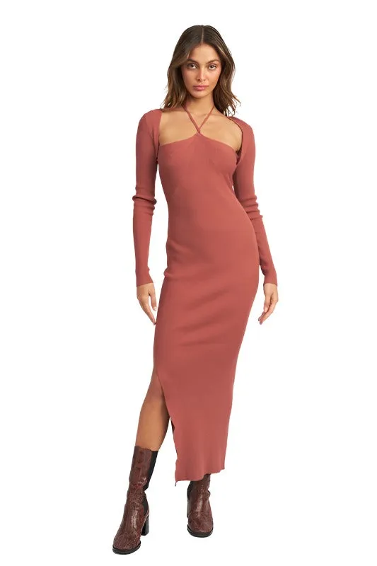 HALTER NECK MAXI DRESS WITH SLIT