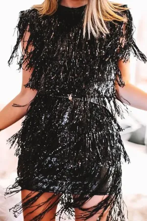 Layer Sequin Tassels Bodycon Dress