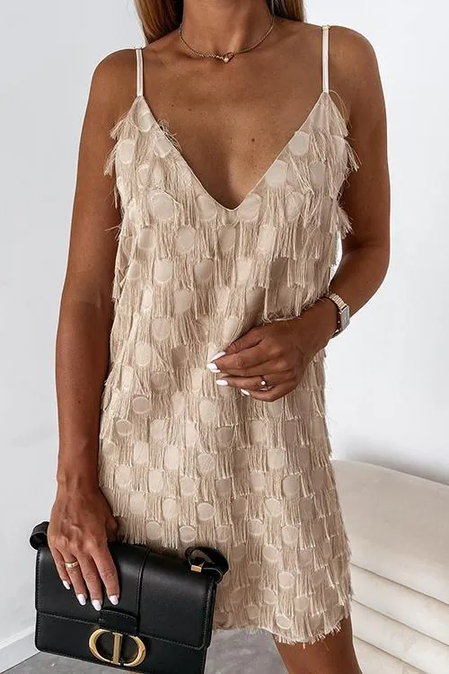 Layered Fringe Trim Slip Mini Dress