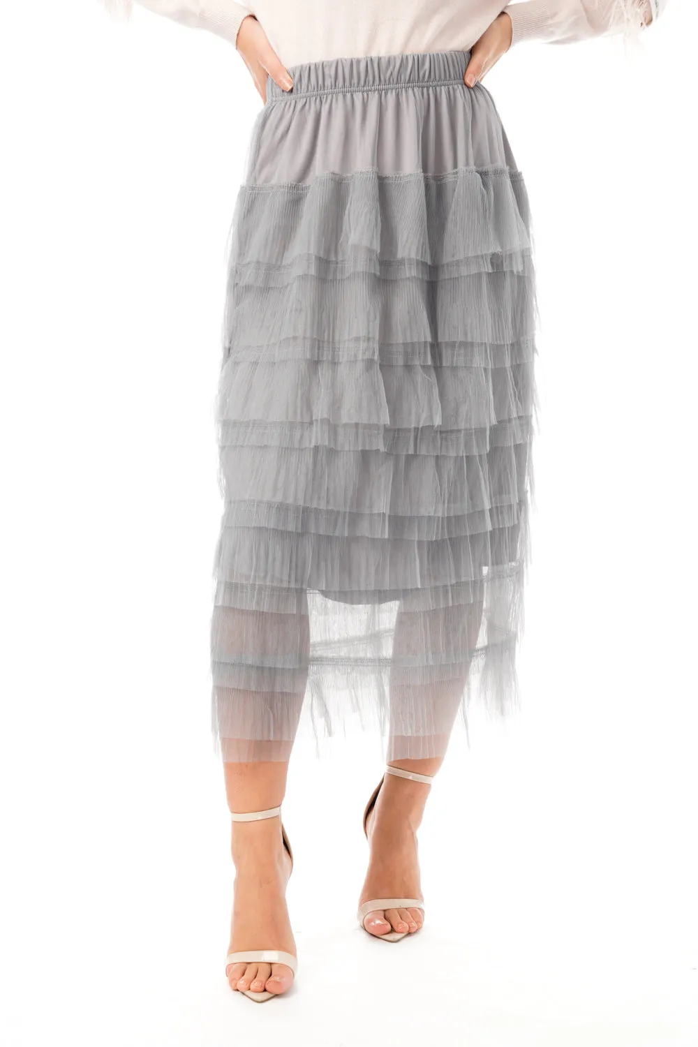 Layered Tulle Mesh Long Skirt