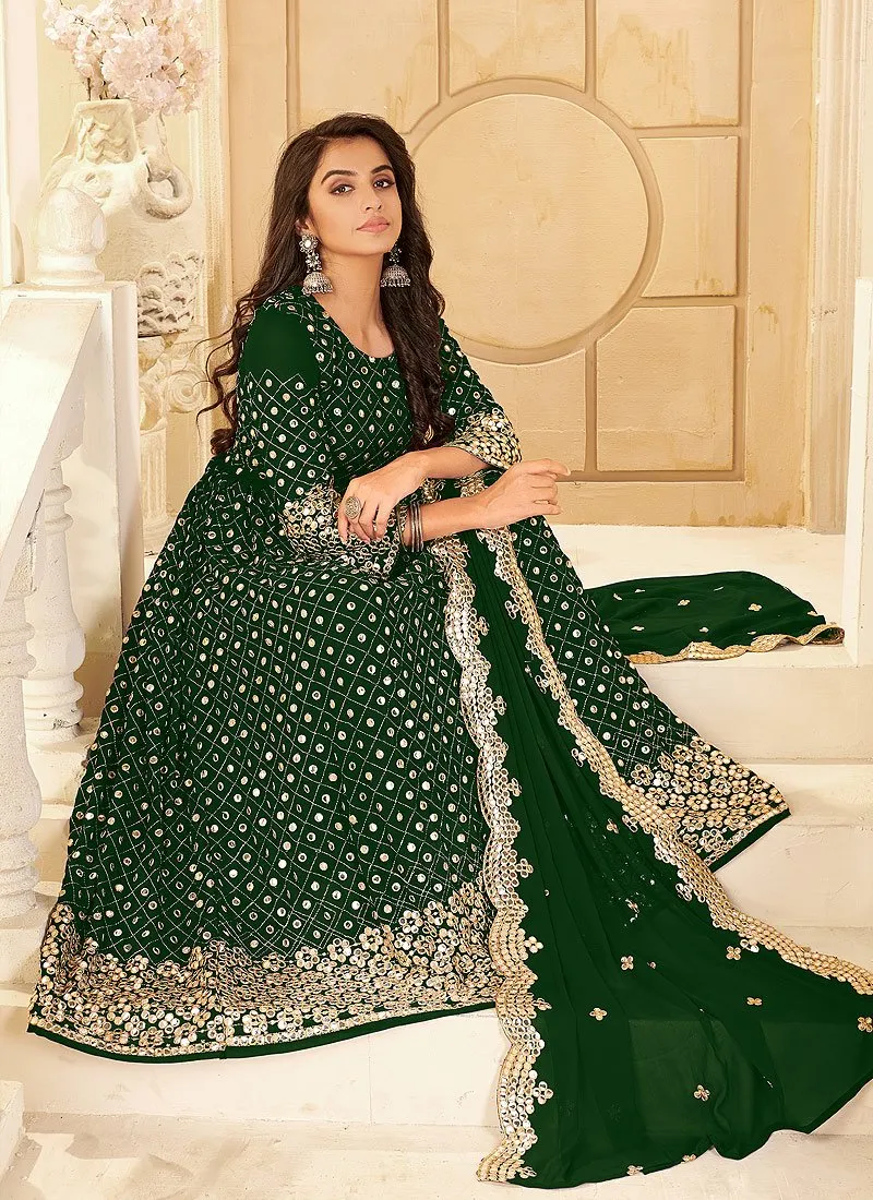 Lovable Green Foil Mirror Georgette Anarkali Suit