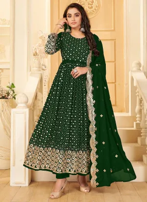 Lovable Green Foil Mirror Georgette Anarkali Suit