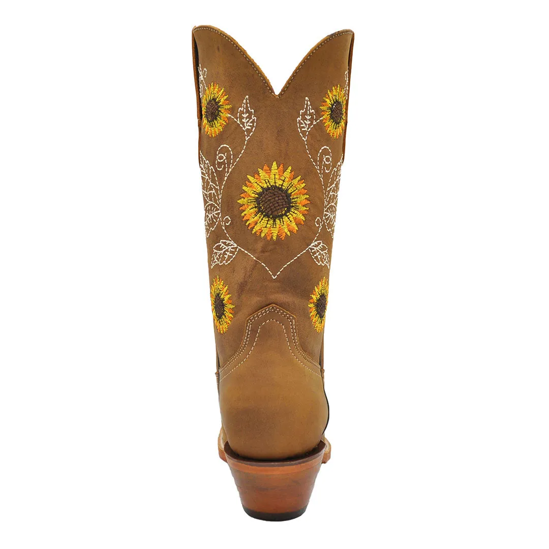 Luma Andrea Women's Sunflower Embroidery Tan Square Toe Western Boots