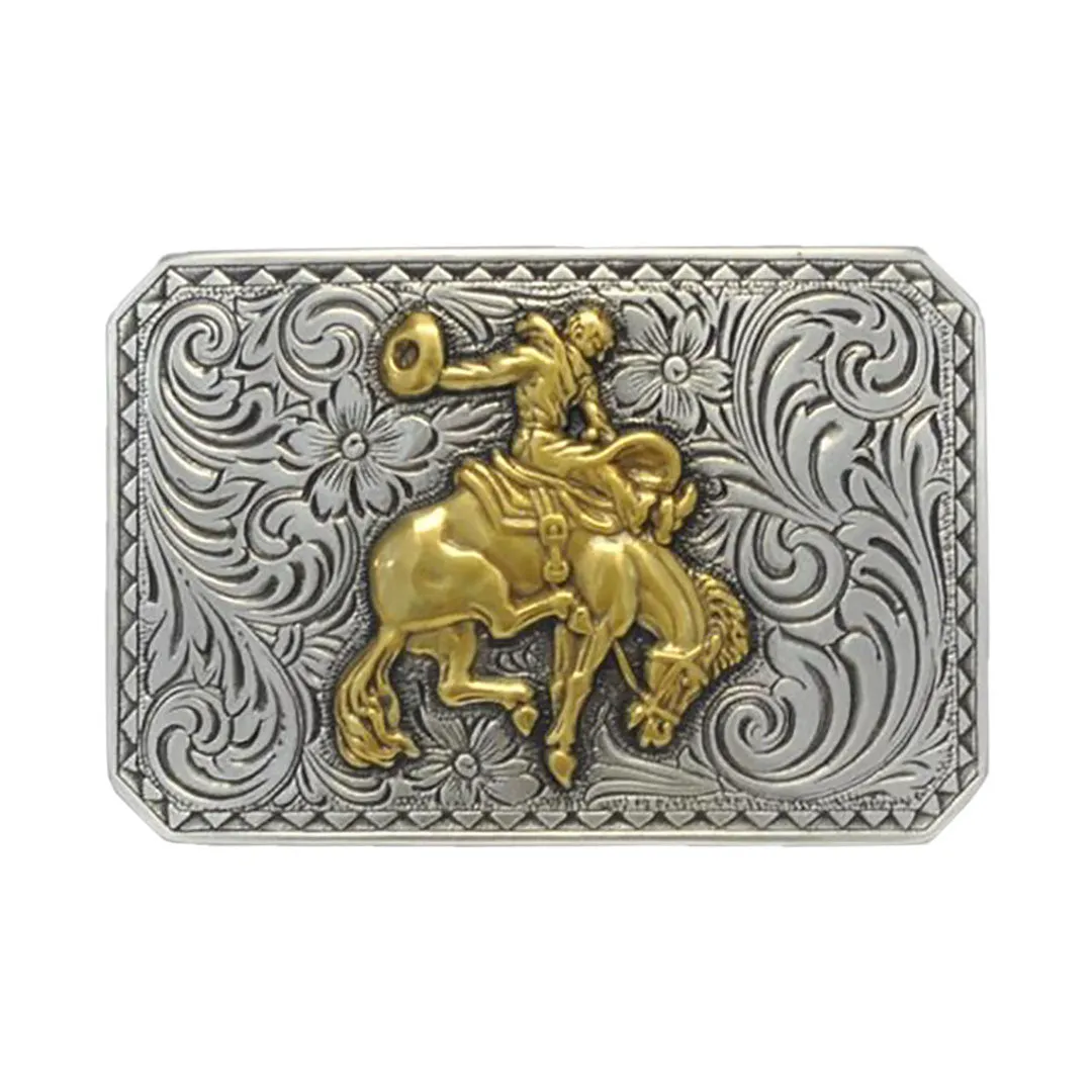 Nocona Rectangular Bucking Horse Antique Silver Tone Belt Buckle