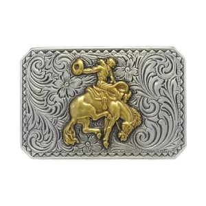 Nocona Rectangular Bucking Horse Antique Silver Tone Belt Buckle