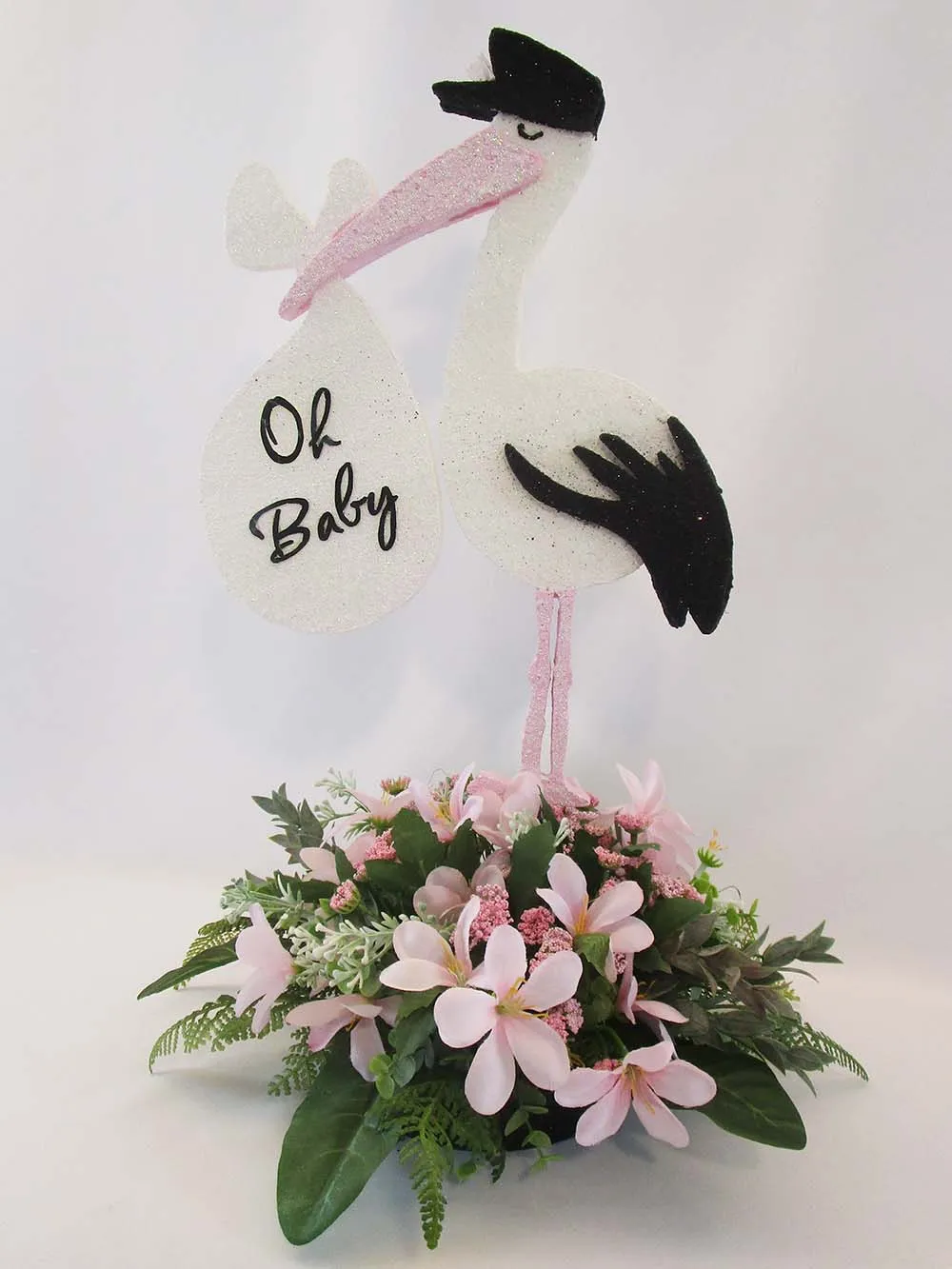 Pink and Black Stork Table Centerpiece