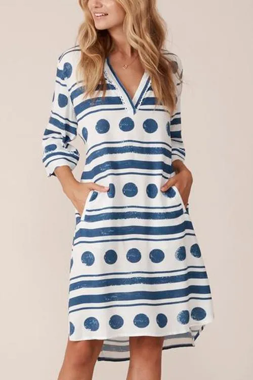 Polka Dot Tunic V Neck Shift Dress