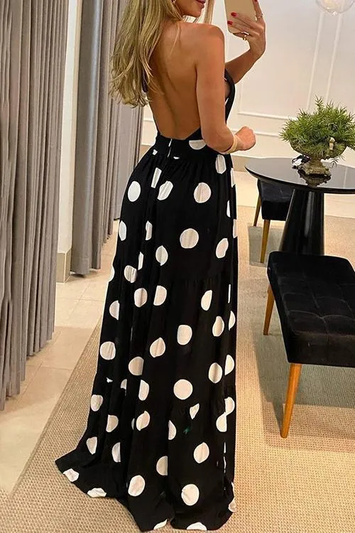 Print Halter Neck Backless Maxi Dress