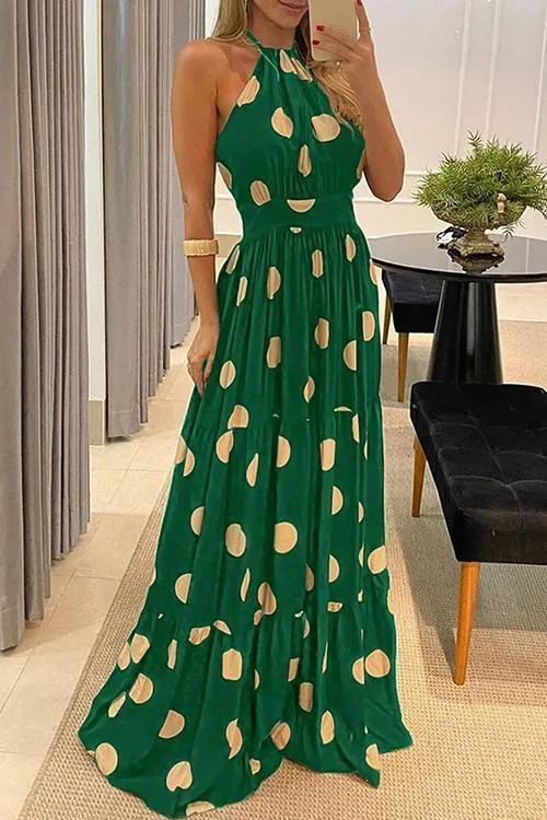 Print Halter Neck Backless Maxi Dress