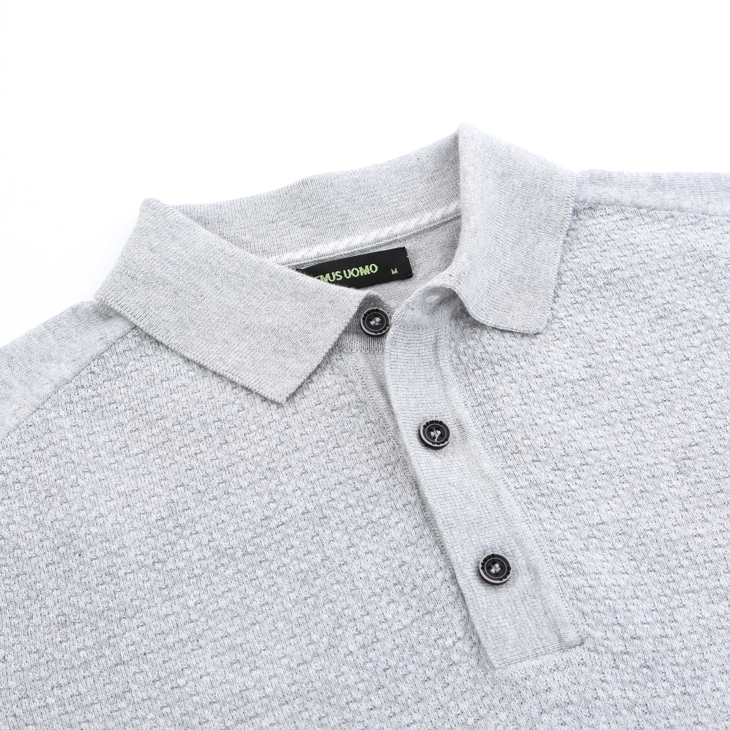 Remus Uomo Waffle Knitted Polo Shirt in Grey