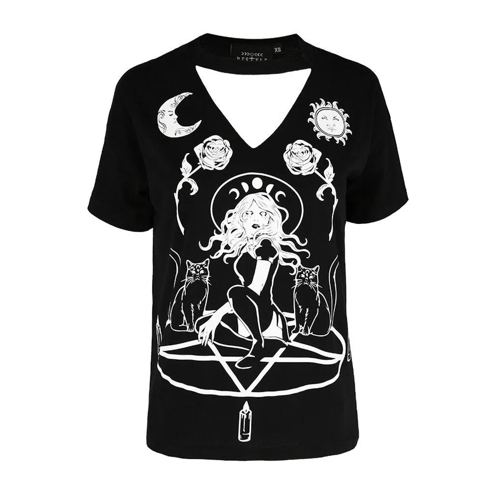 Restyle - Witch & Cats - Gothic Choker - Womens V - Neck Top