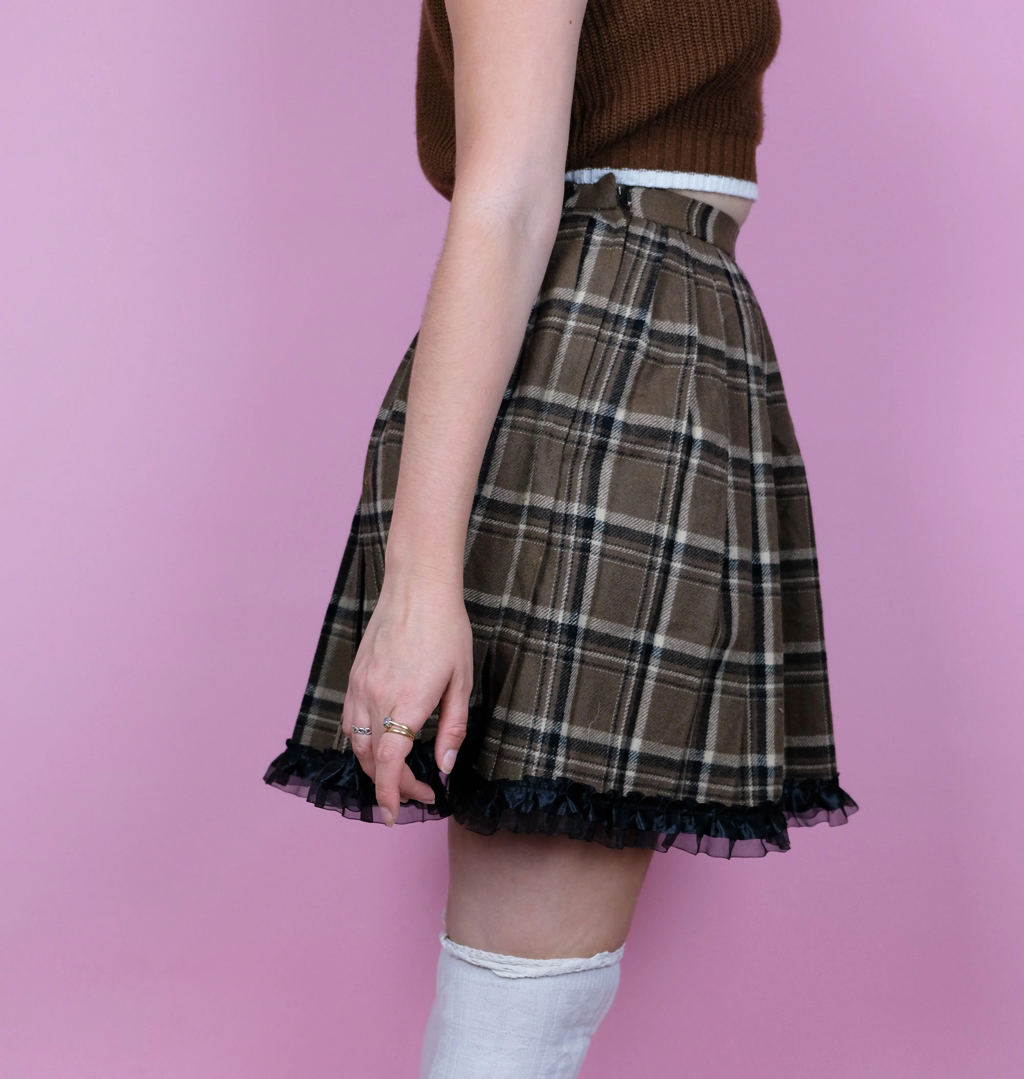 Reworked brown  tartan skirt- 6