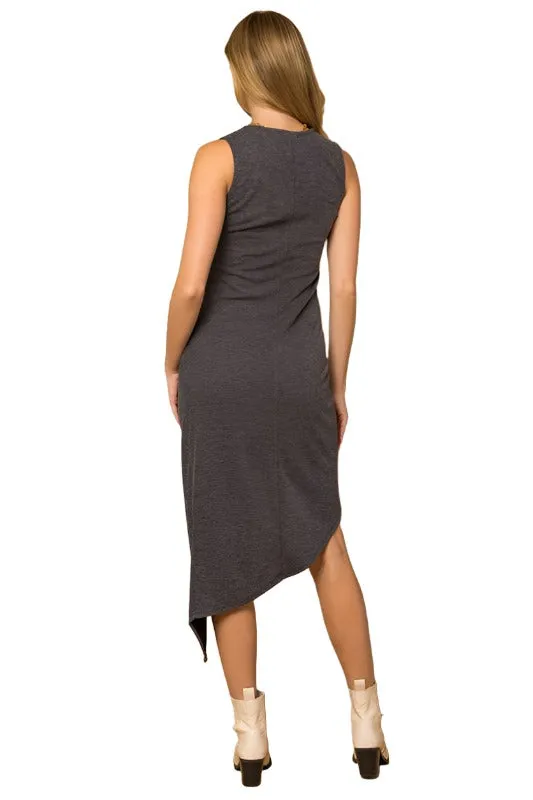 Sleeveless Twist Wrap Rib Midi Dress