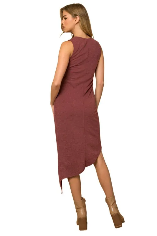 Sleeveless Twist Wrap Rib Midi Dress