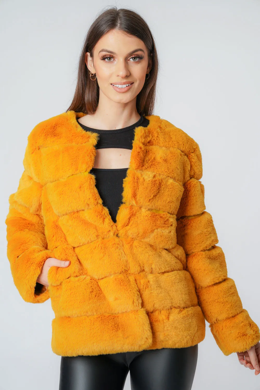 Soft Faux Fur Panel Coat